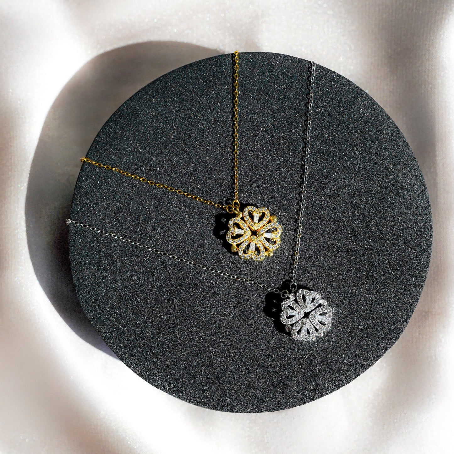 Collar de trébol de cuatro hojas "Amuleto de la suerte" con caja de regalo y rosa eterna