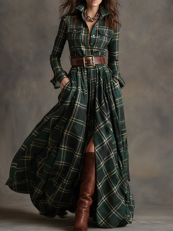 Isabella | Vintage Plaid Maxi Dress