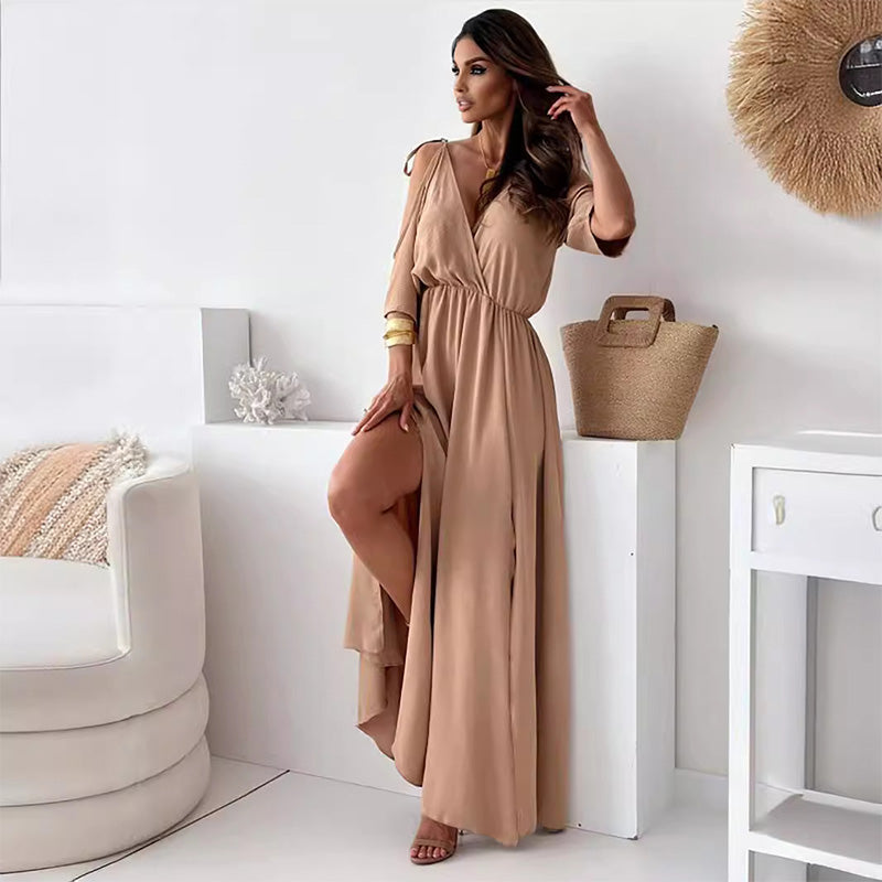 Elegant, Sexy Dress with V-Neck and Side Slit for Women