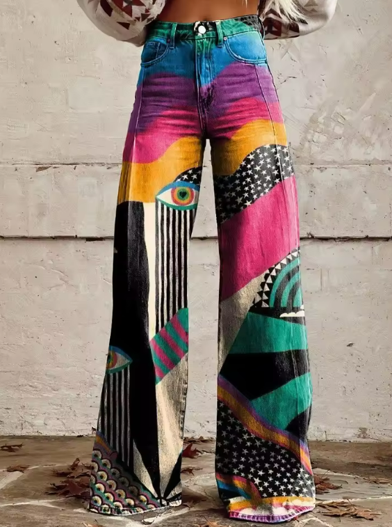HÉLÈNE | High-waisted Flare Boho Trousers in Artistic Style for the Festival