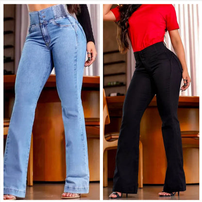 High-Waisted Stretch Flared Jeans