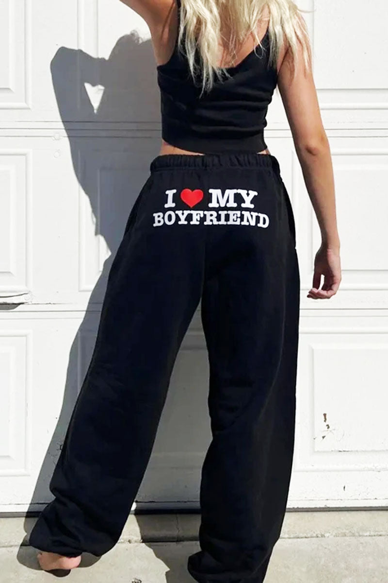I Love MY BOYFRIEND Printed Sweat Pants
