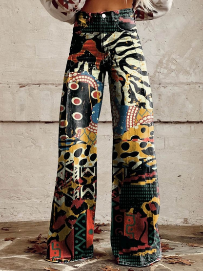 CARAMEL | Wide Trousers with Artistic Pattern, Elegant and Bold