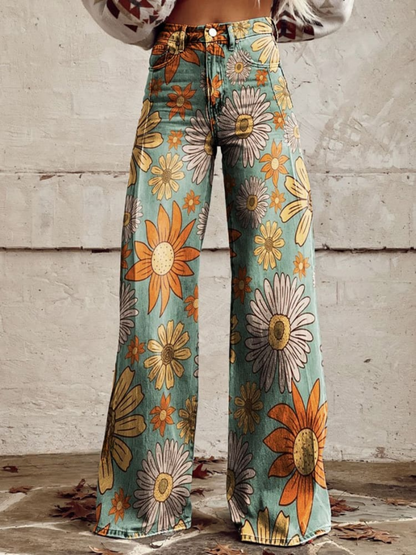 DOMINIQUE | Palazzo Trousers in Retro Floral Pattern