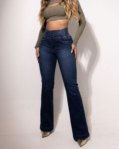 High-Waisted Stretch Flared Jeans
