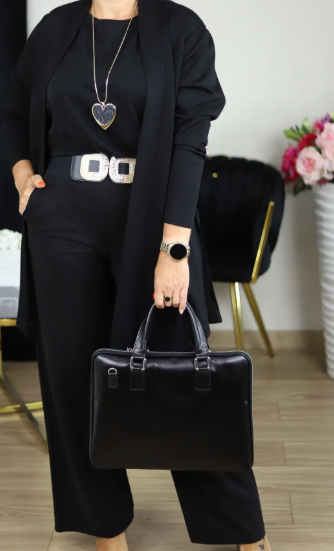 Elegante conjunto de 3 piezas con cárdigan largo, top y pantalón 