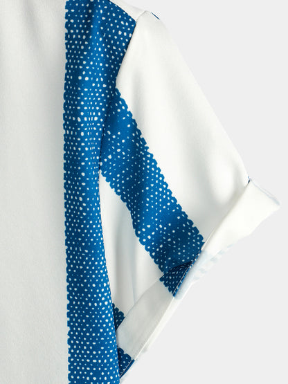 Casual Short-Sleeved Vertical Striped Vintage Blue Shirt for Men