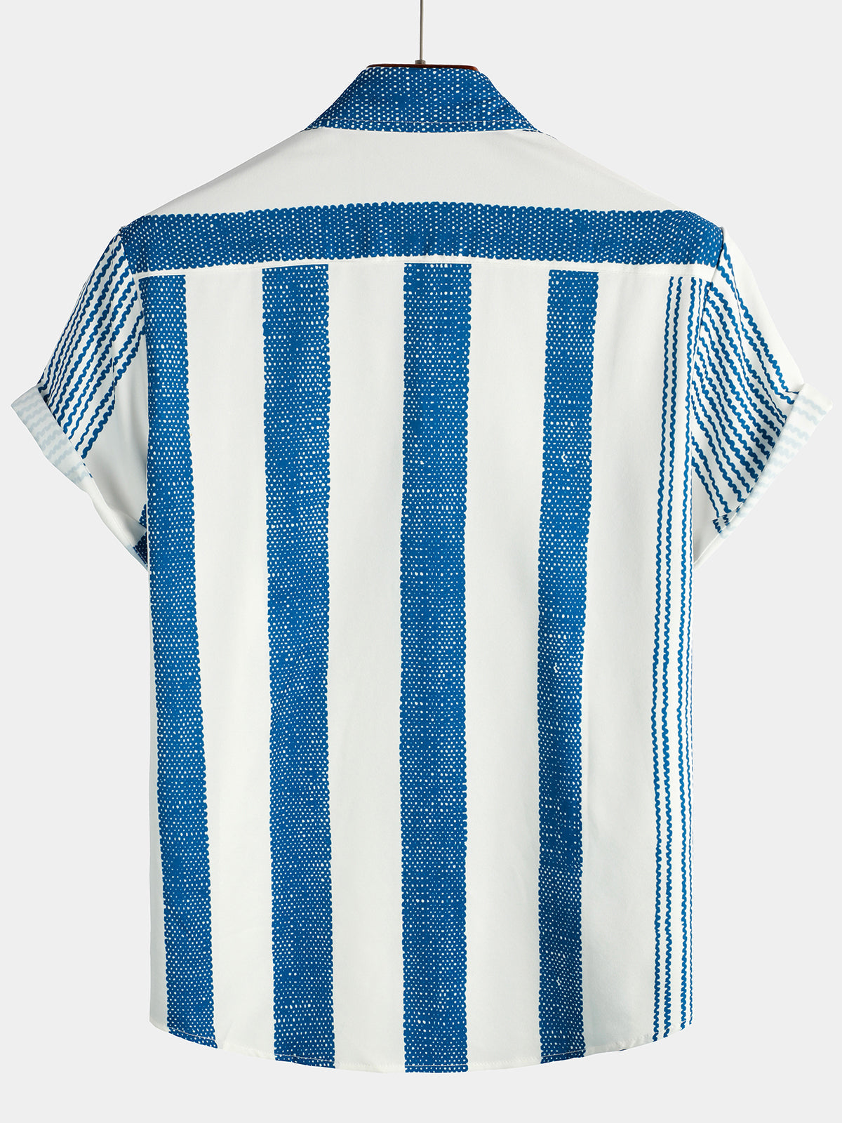 Casual Short-Sleeved Vertical Striped Vintage Blue Shirt for Men