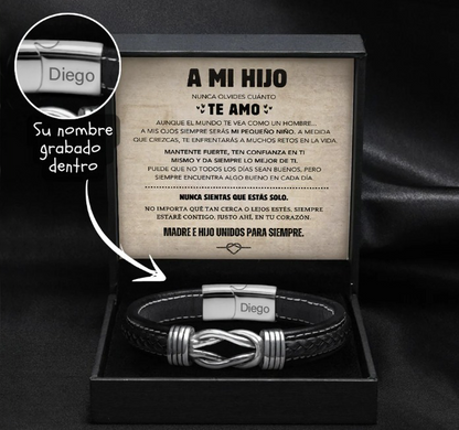 Pulsera de nudo infinito para hijo - Set de regalo con nombre grabado