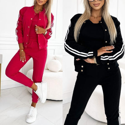 Women's Three-Piece Baseball Jacket and Pants Set