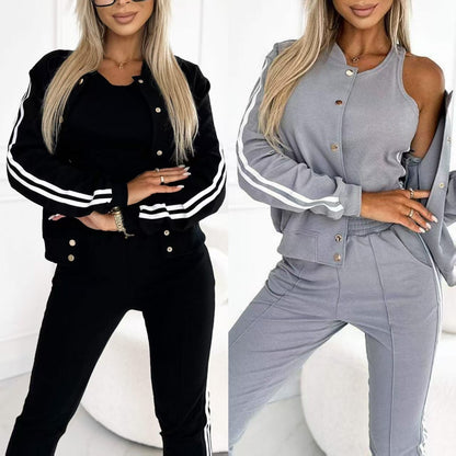 Women's Three-Piece Baseball Jacket and Pants Set