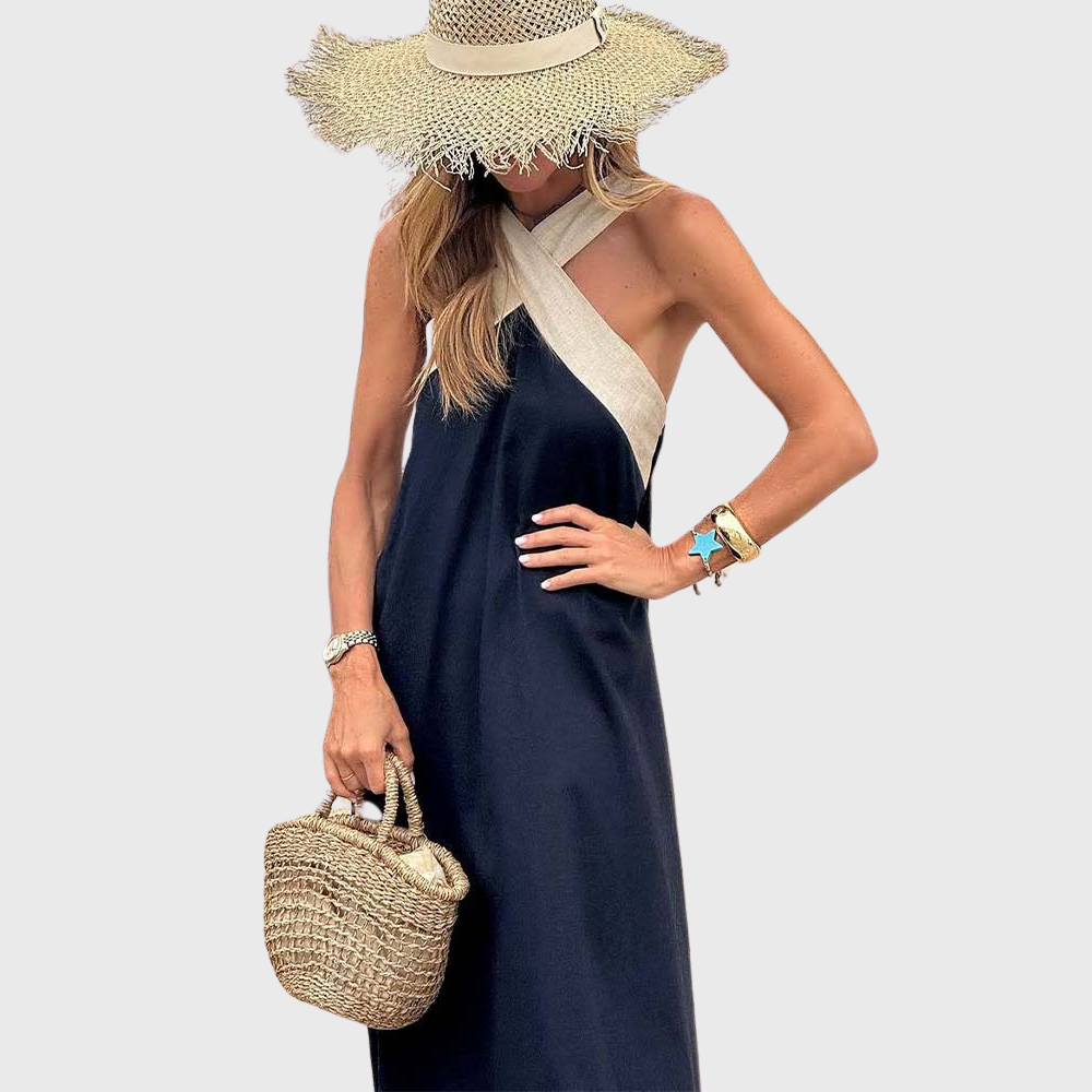 Vestido de verano con cuello cruzado para mujer 