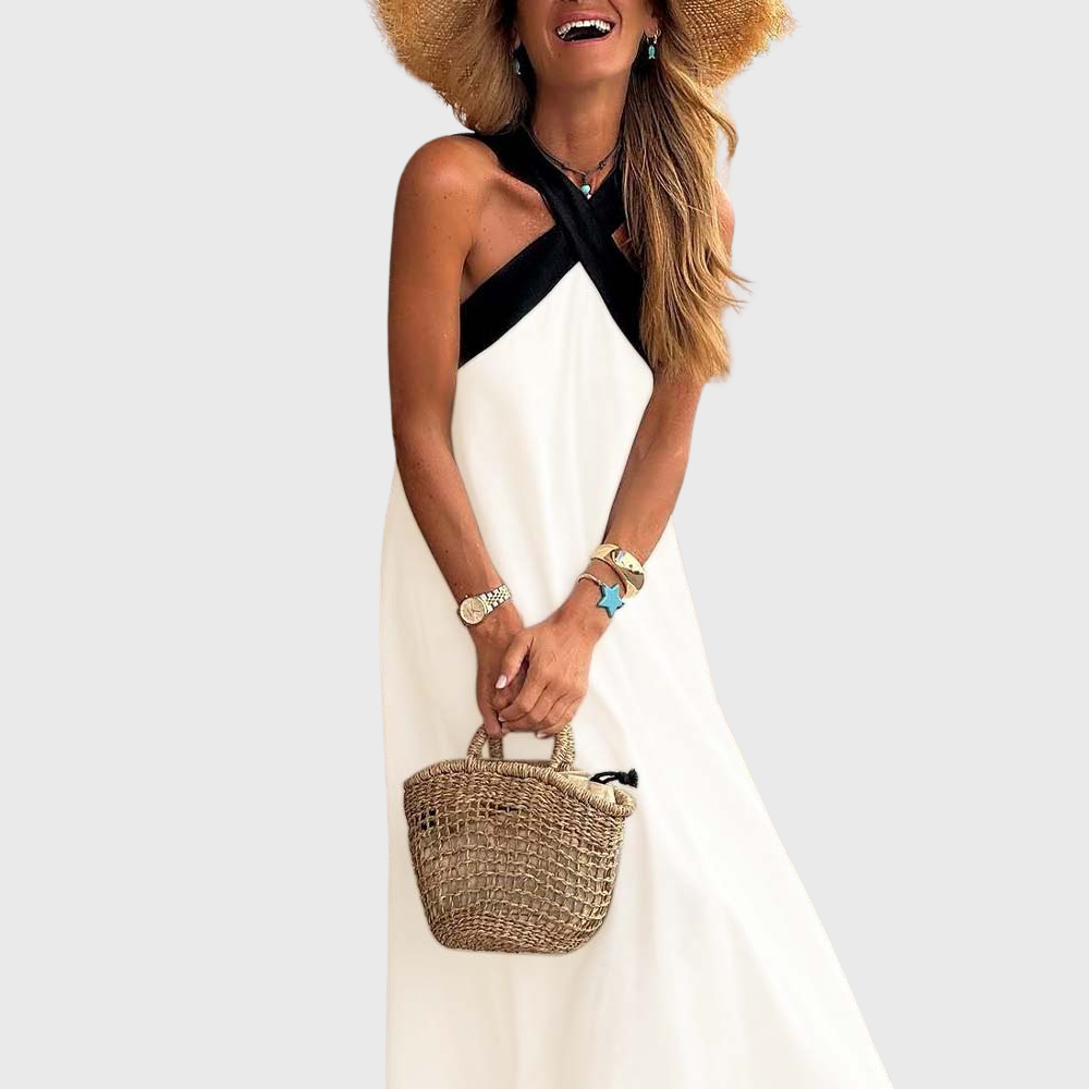 Vestido de verano con cuello cruzado para mujer 