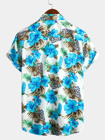 Camisa de algodón puro para hombre con estampado de estilo festivo hawaiano