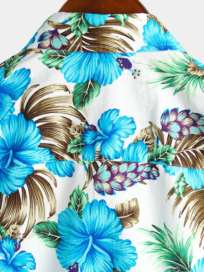 Camisa de algodón puro para hombre con estampado de estilo festivo hawaiano
