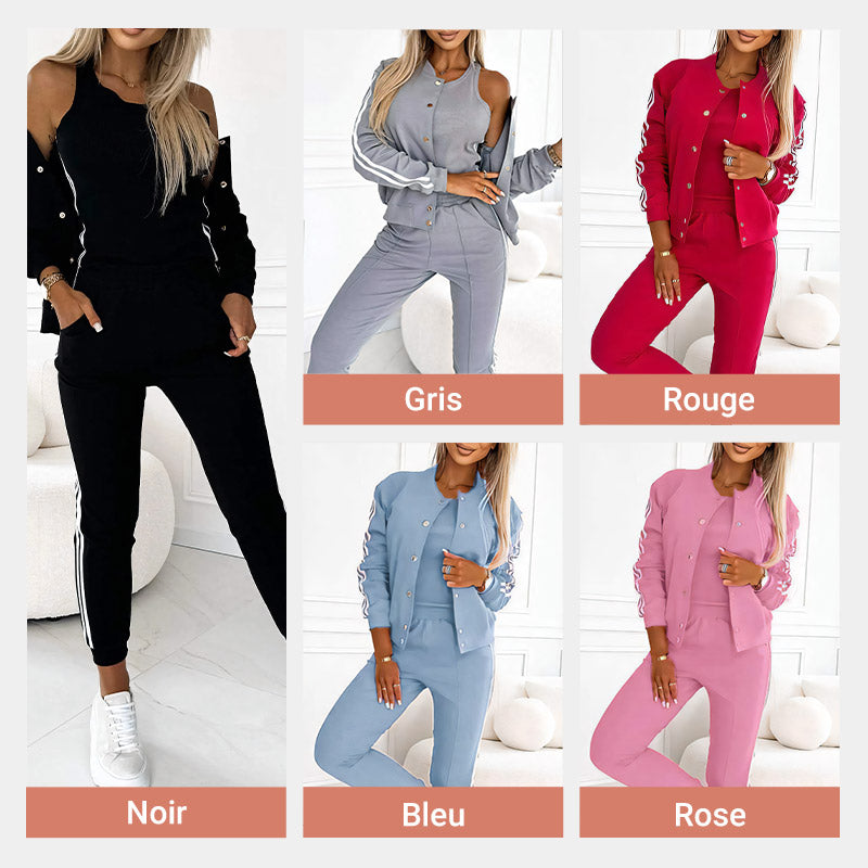 Women's Three-Piece Baseball Jacket and Pants Set