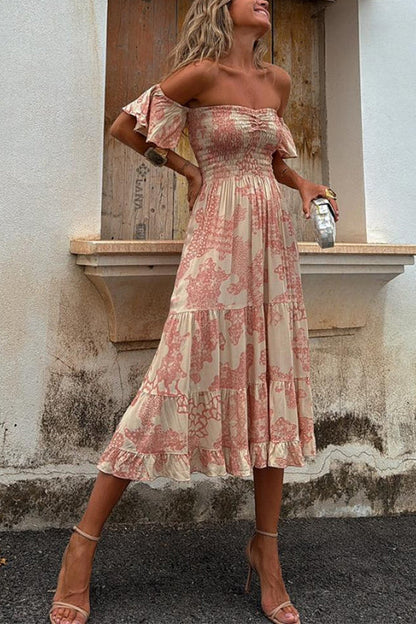 Kalypso | Vestido midi estampado con capas y volantes