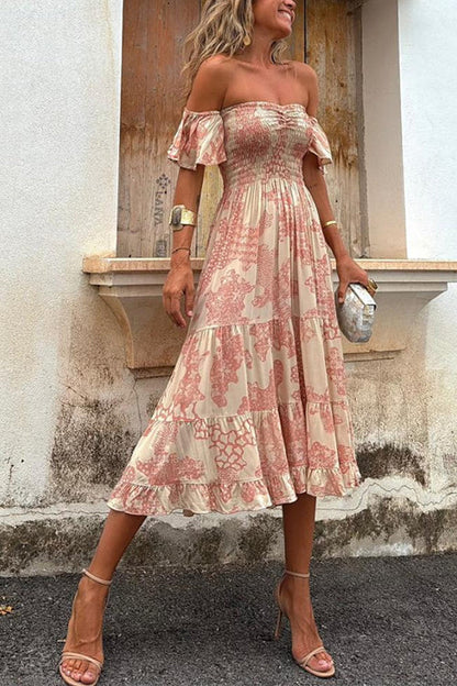 Kalypso | Vestido midi estampado con capas y volantes