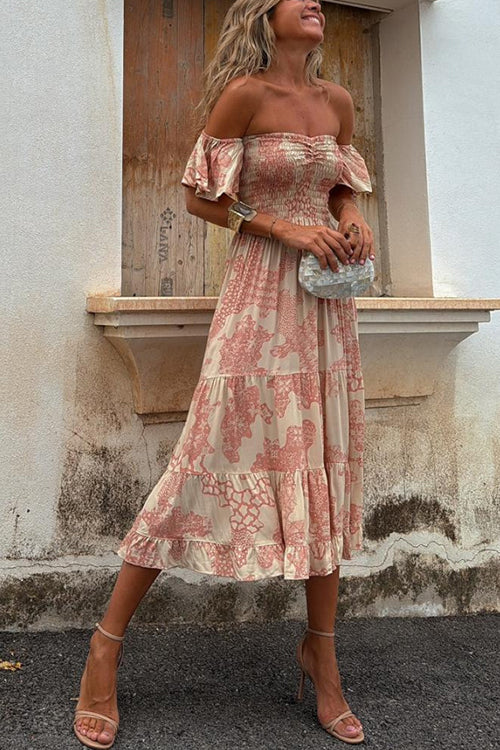 Kalypso | Vestido midi estampado con capas y volantes