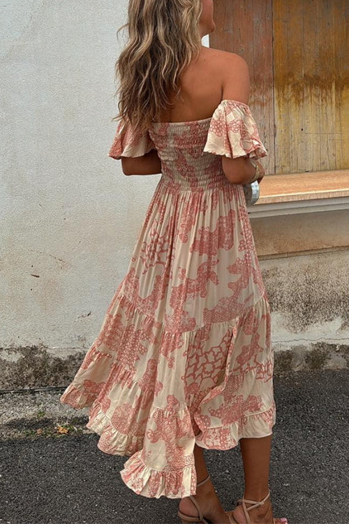 Kalypso | Vestido midi estampado con capas y volantes