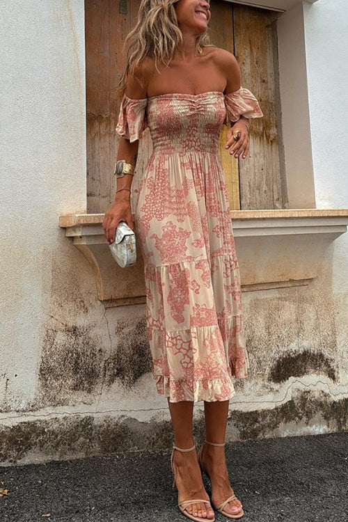 Kalypso | Vestido midi estampado con capas y volantes