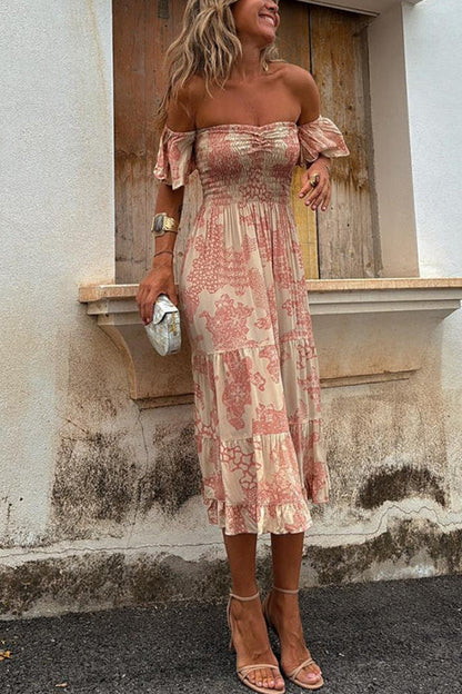 Kalypso | Vestido midi estampado con capas y volantes