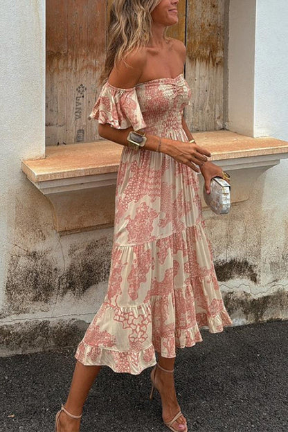 Kalypso | Vestido midi estampado con capas y volantes