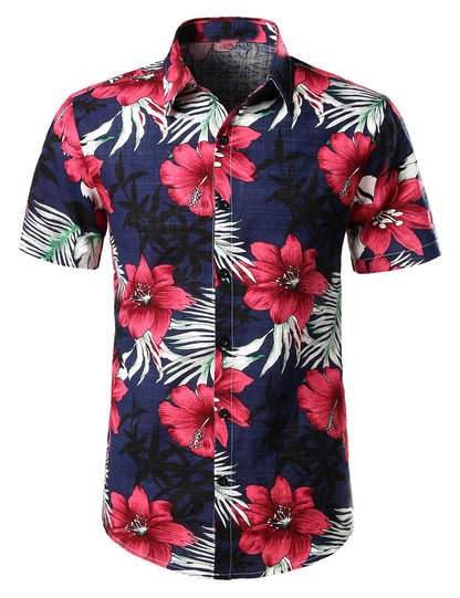 Camisa de algodón puro para hombre con estampado de estilo festivo hawaiano