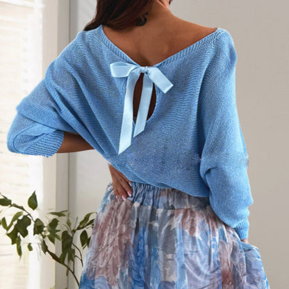 📣60% off!!!💥Blue 2-piece Set: Top with Bow on the Back and Tulle Skirt