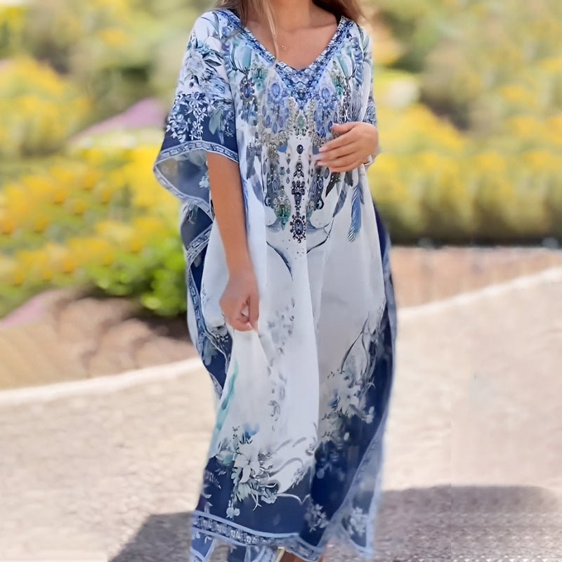 🌸Ruffled Boho Print Dress with V-Neckline