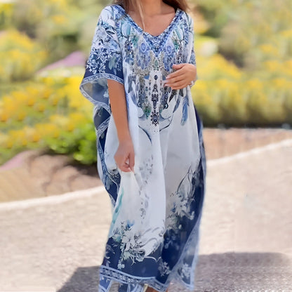 🌸Ruffled Boho Print Dress with V-Neckline