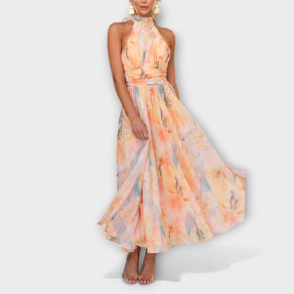 Halter-Neck Aquarell Print Maxi Dress