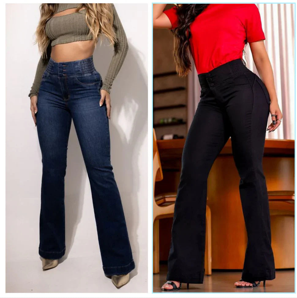 High-Waisted Stretch Flared Jeans