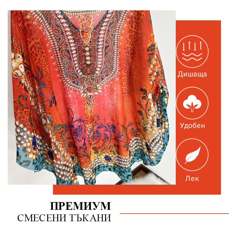 🌸Ruffled Boho Print Dress with V-Neckline