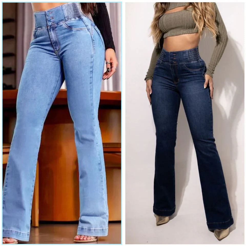 High-Waisted Stretch Flared Jeans