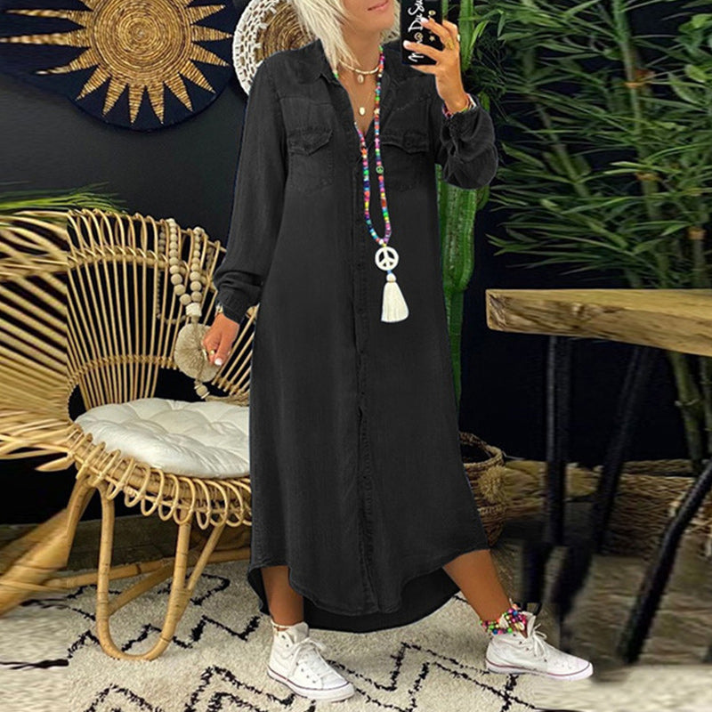 Leena™ - Vestido largo vaquero de manga larga