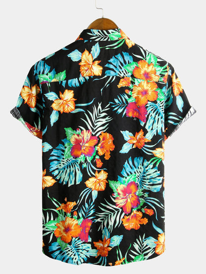 Camisa de algodón puro para hombre con estampado de estilo festivo hawaiano