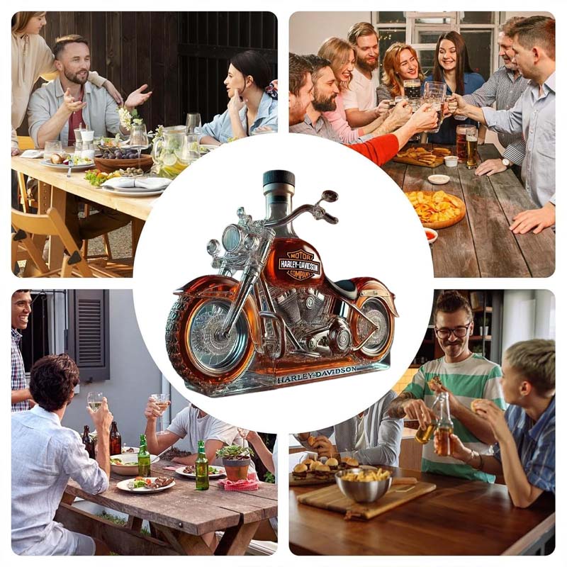 Creativa botella de vidrio con forma de motocicleta