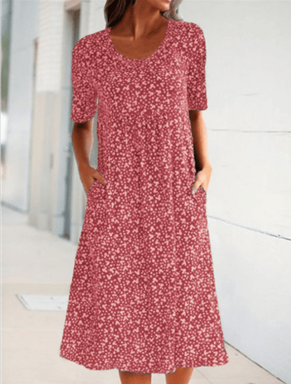 Vestido floral con escote redondo y lazo para mujer (8 colores con bolsillos)