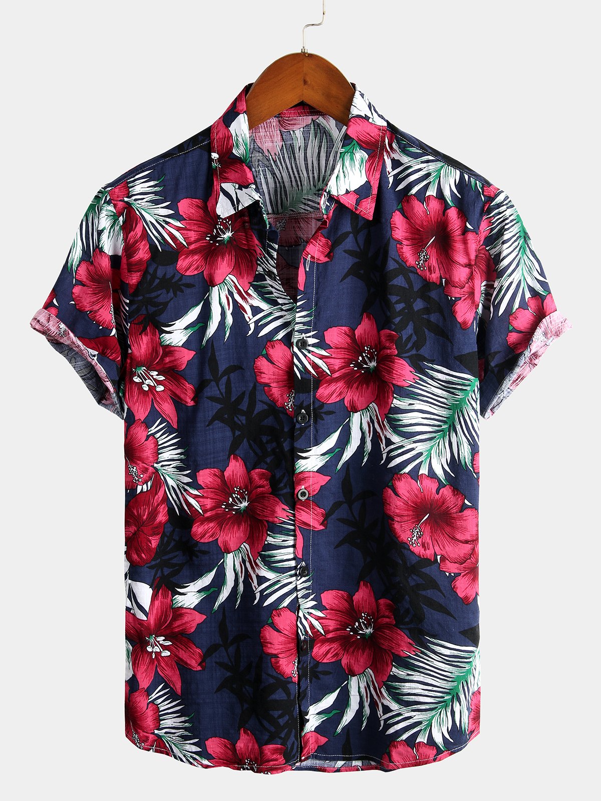 Camisa de algodón puro para hombre con estampado de estilo festivo hawaiano