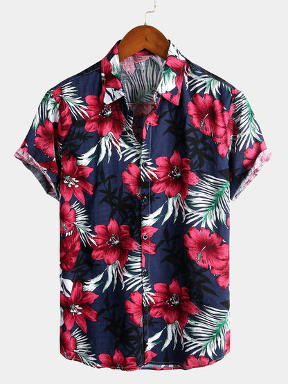 Camisa de algodón puro para hombre con estampado de estilo festivo hawaiano