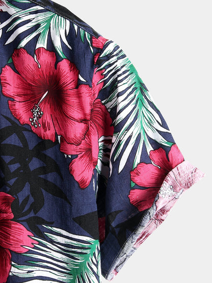 Camisa de algodón puro para hombre con estampado de estilo festivo hawaiano