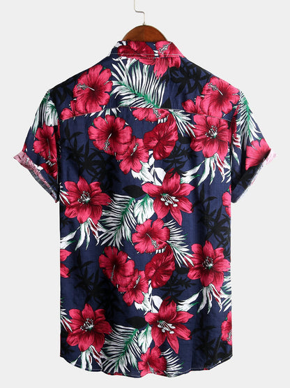 Camisa de algodón puro para hombre con estampado de estilo festivo hawaiano