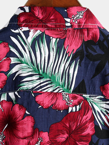 Camisa de algodón puro para hombre con estampado de estilo festivo hawaiano