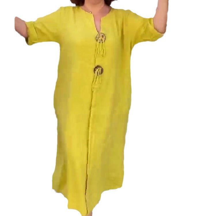 👗✨Vestido casual de cuello en V de algodón y lino