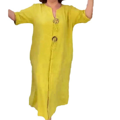 👗✨Vestido casual de cuello en V de algodón y lino