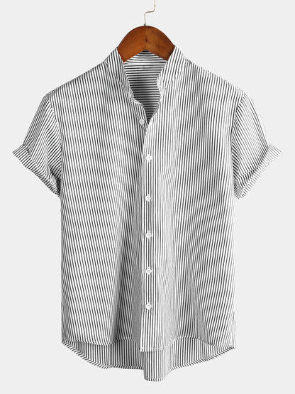 Camisas de rayas de manga corta de algodón transpirable para hombre