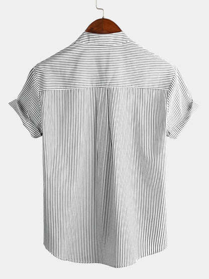 Camisas de rayas de manga corta de algodón transpirable para hombre