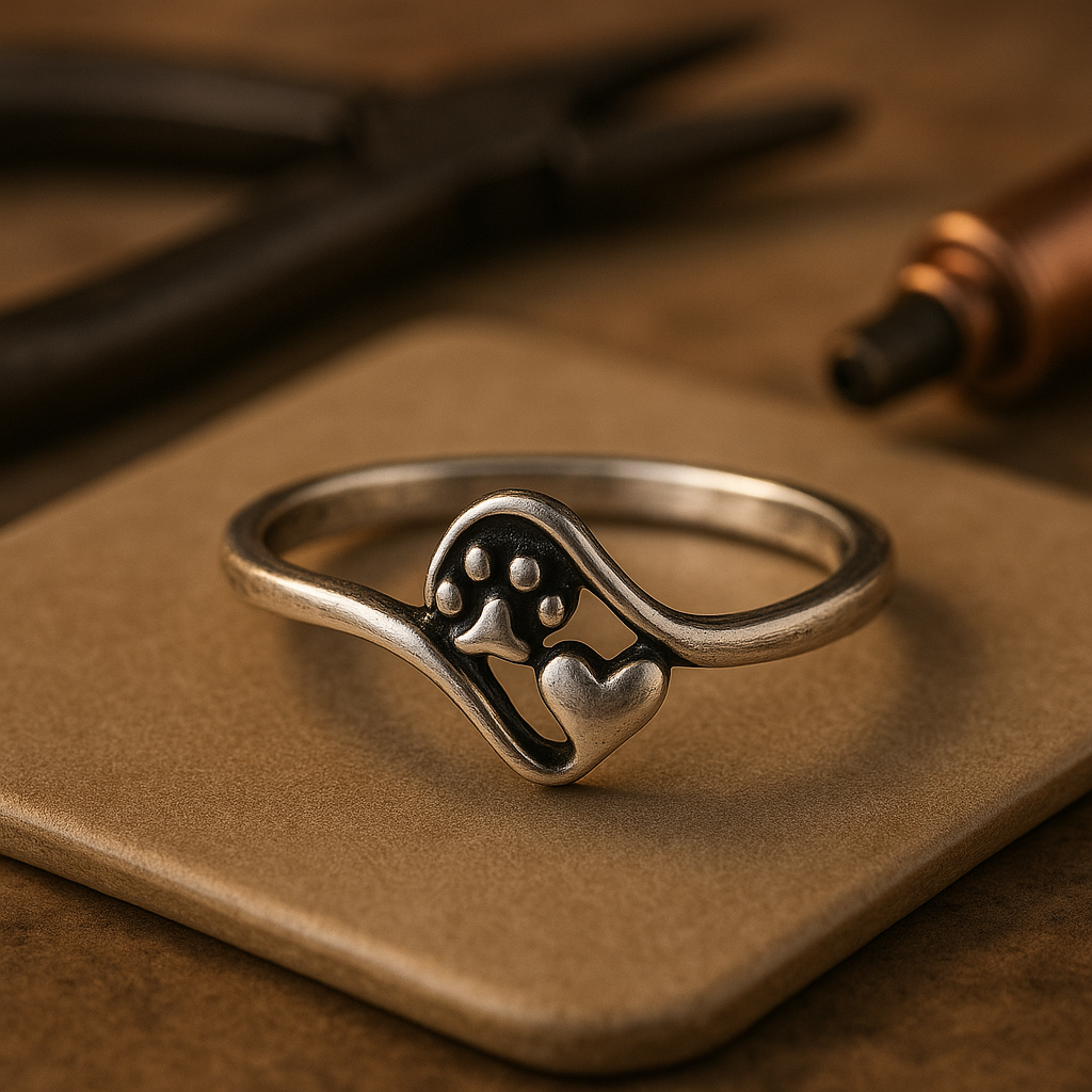 Mailen™ | Vintage Silver Ring with a Fingerprint and Heart