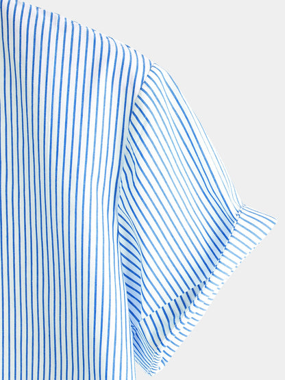Camisas de rayas de manga corta de algodón transpirable para hombre
